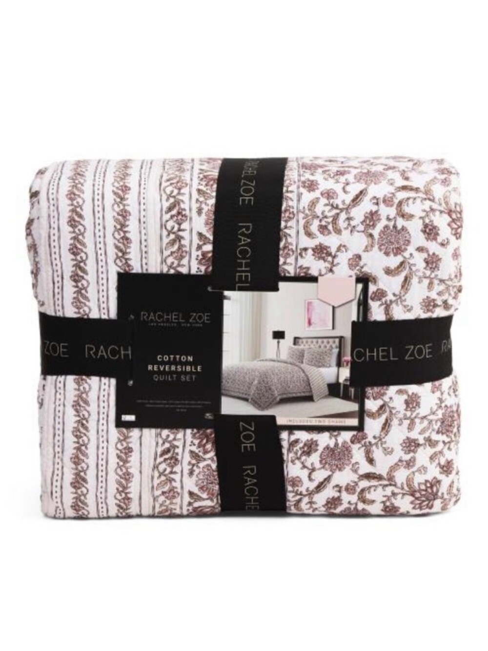 Rachel Zoe Floral Stripe Cotton Quilt King - White, pink, green